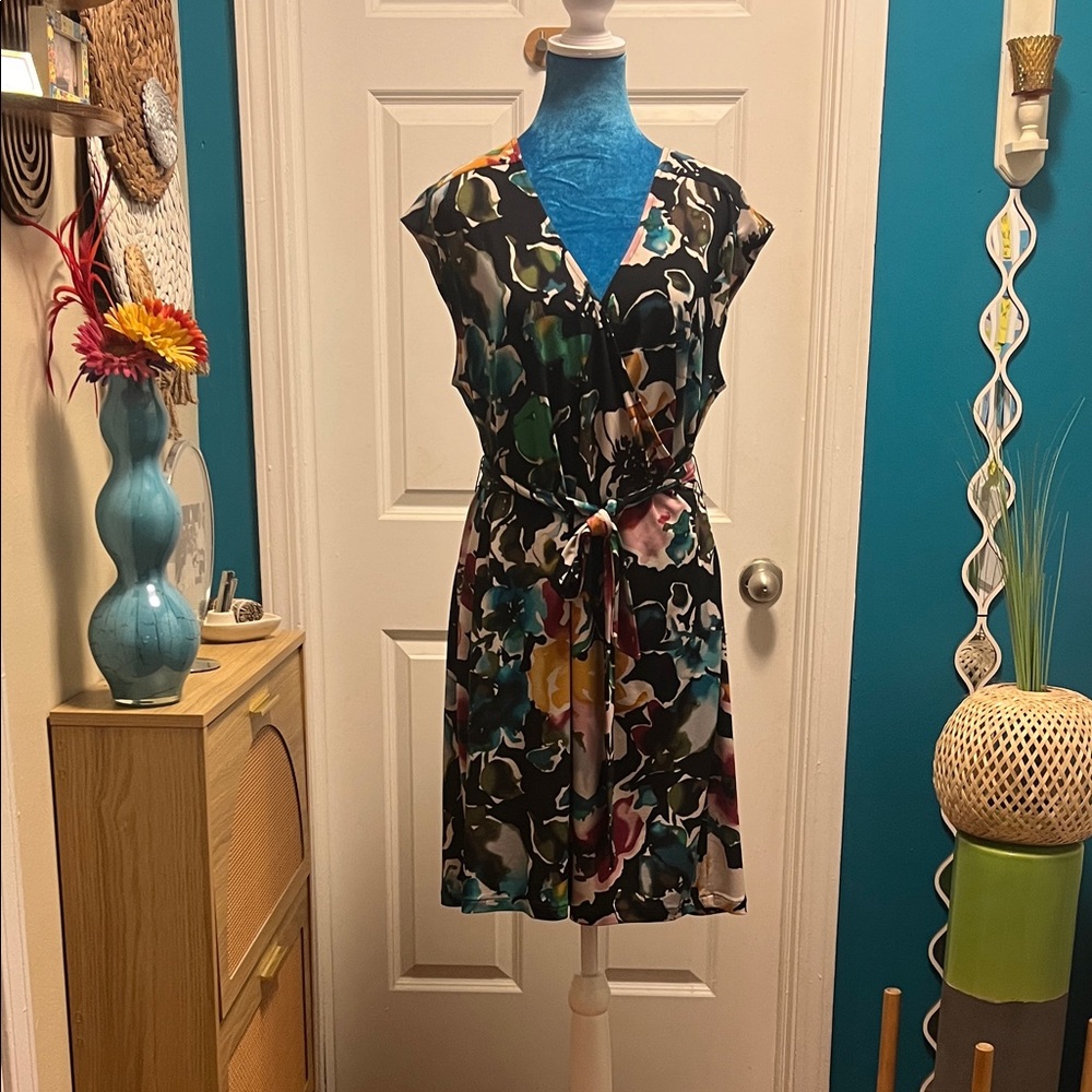 Daisy Fuentes Multicolor Floral Mini Faux Wrap Dress